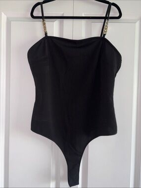 Julia Black One-Piece Bodysuit with Gold Chain Straps Size 2XL